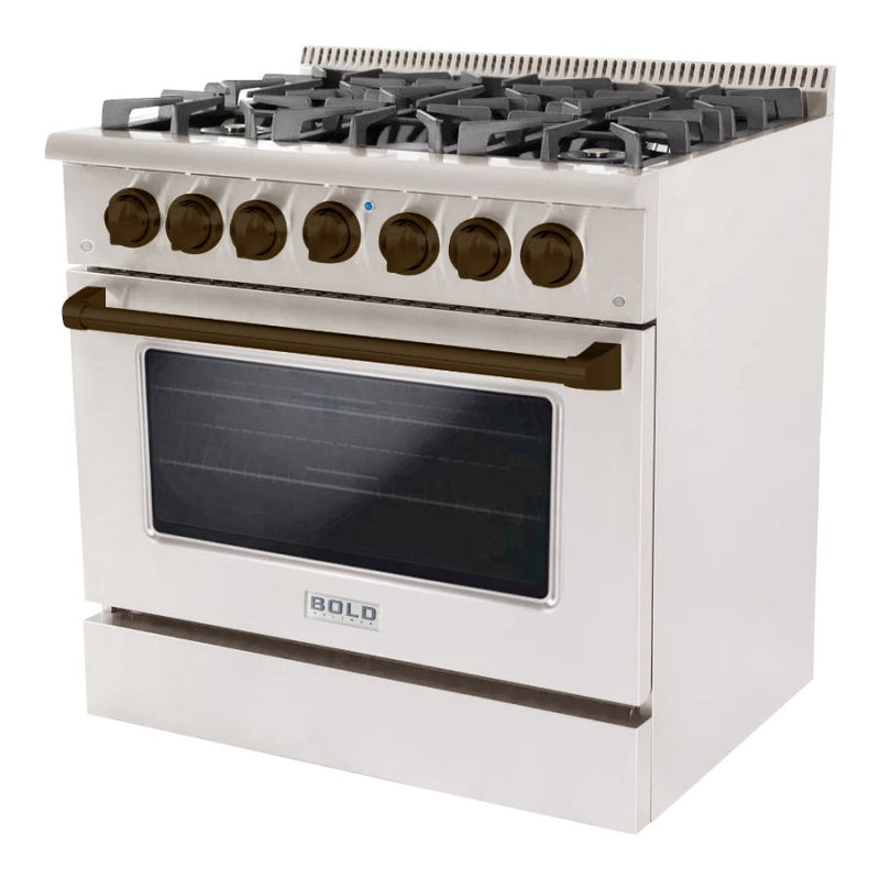 HALLMAN Bold Series 36" Dual Fuel Freestanding Range with Bronze Trim - HBRDF36BZ