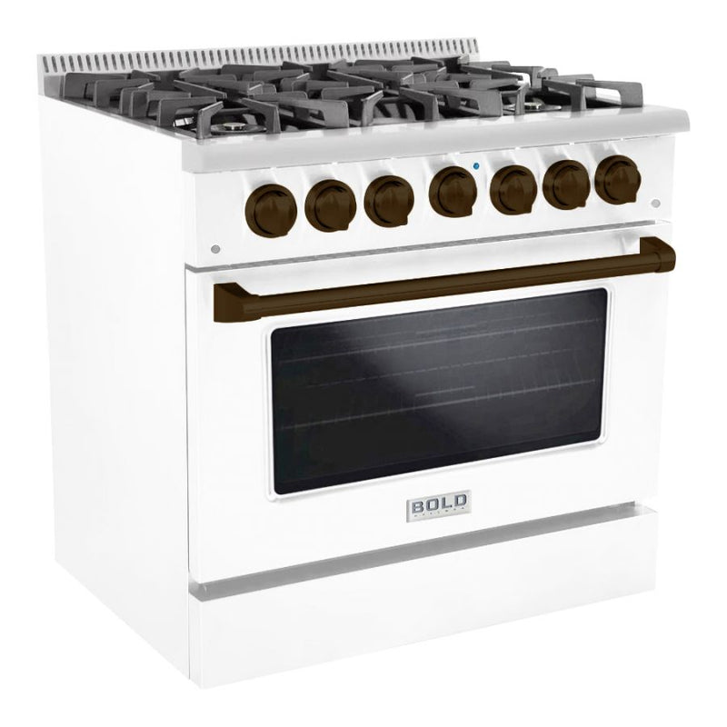 HALLMAN Bold Series 36" Dual Fuel Freestanding Range with Bronze Trim - HBRDF36BZ