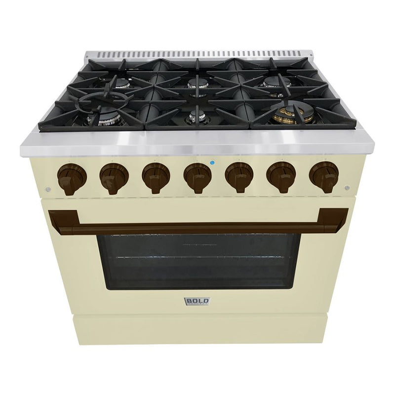 HALLMAN Bold Series 36" Dual Fuel Freestanding Range with Bronze Trim - HBRDF36BZ