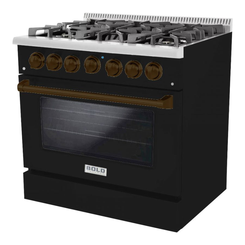 HALLMAN Bold Series 36" Dual Fuel Freestanding Range with Bronze Trim - HBRDF36BZ