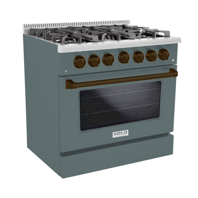 HALLMAN Bold Series 36" Dual Fuel Freestanding Range with Bronze Trim - HBRDF36BZ