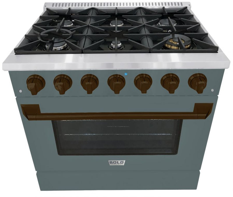 HALLMAN Bold Series 36" Dual Fuel Freestanding Range with Bronze Trim - HBRDF36BZ