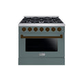 HALLMAN Bold Series 36" Dual Fuel Freestanding Range with Bronze Trim - HBRDF36BZ