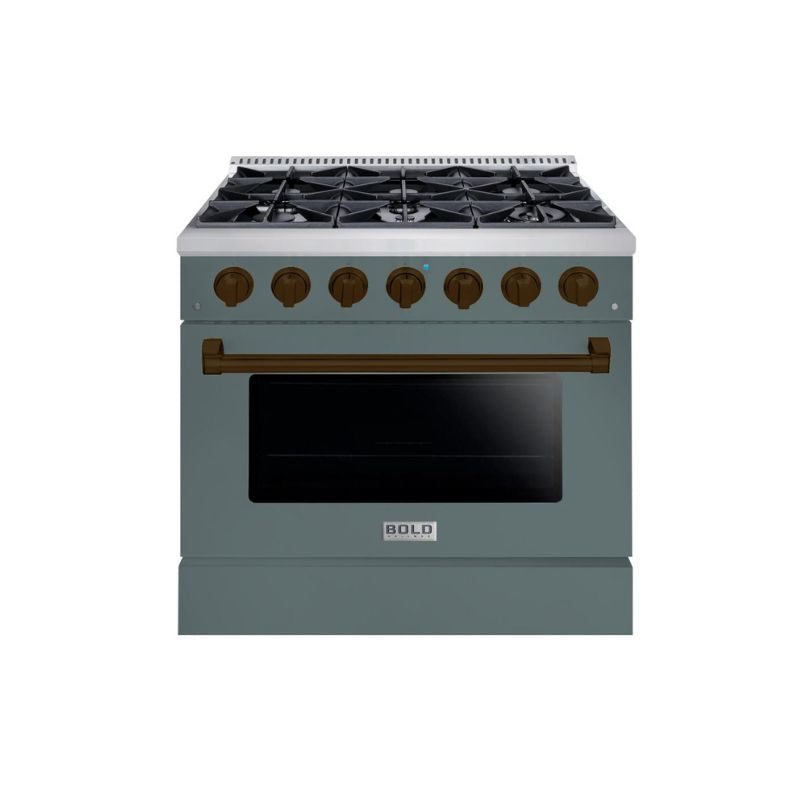 HALLMAN Bold Series 36" Dual Fuel Freestanding Range with Bronze Trim - HBRDF36BZ