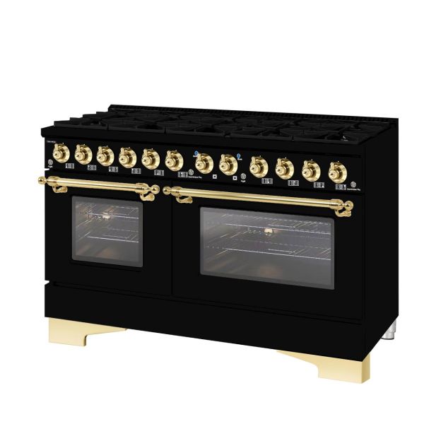 HALLMAN Classico 60" Freestanding Dual Fuel Range Gas Stove-Electric Oven with Brass Trim - HCLRDF60BS