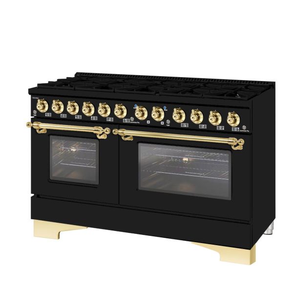 HALLMAN Classico 60" Freestanding Dual Fuel Range Gas Stove-Electric Oven with Brass Trim - HCLRDF60BS