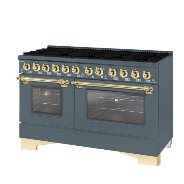 HALLMAN Classico 60" Freestanding Dual Fuel Range Gas Stove-Electric Oven with Brass Trim - HCLRDF60BS