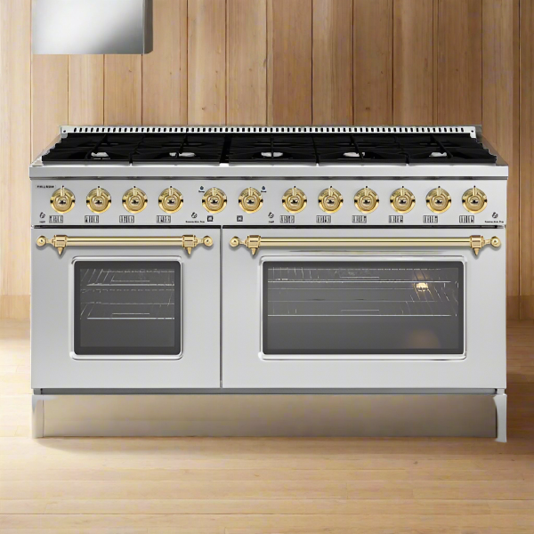 HALLMAN Classico 60" Freestanding Dual Fuel Range Gas Stove-Electric Oven with Brass Trim - HCLRDF60BS