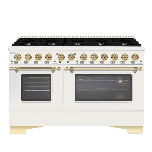 HALLMAN Classico 60" Freestanding Dual Fuel Range Gas Stove-Electric Oven with Brass Trim - HCLRDF60BS