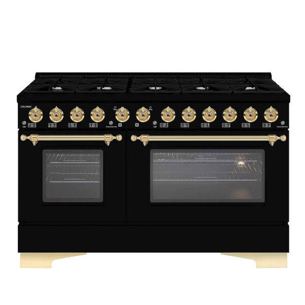 HALLMAN Classico 60" Freestanding Dual Fuel Range Gas Stove-Electric Oven with Brass Trim - HCLRDF60BS