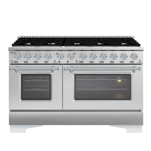 HALLMAN Classico 60" Freestanding Dual Fuel Range Gas Stove-Electric Oven with Chrome Trim - HCLRDF60CM