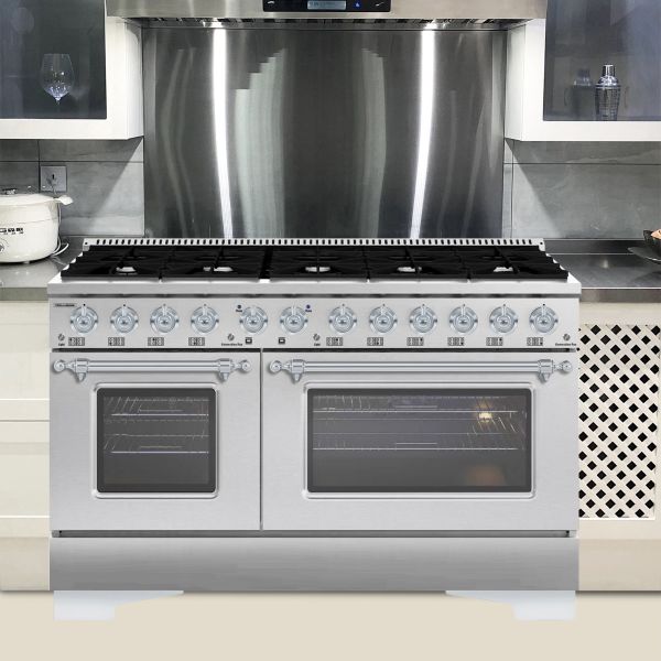 HALLMAN Classico 60" Freestanding Dual Fuel Range Gas Stove-Electric Oven with Chrome Trim - HCLRDF60CM