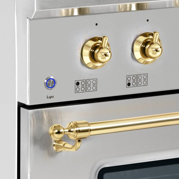 HALLMAN Classico Series 30" Dual Fuel Freestanding Range with Brass Trim - HCLRDF30BS