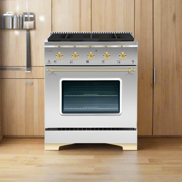 HALLMAN Classico Series 30" Dual Fuel Freestanding Range with Brass Trim - HCLRDF30BS