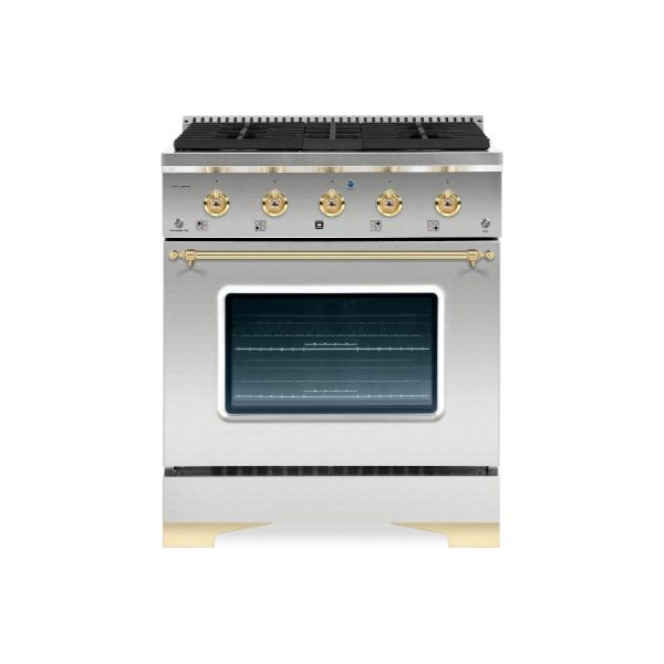 HALLMAN Classico Series 30" Dual Fuel Freestanding Range with Brass Trim - HCLRDF30BS