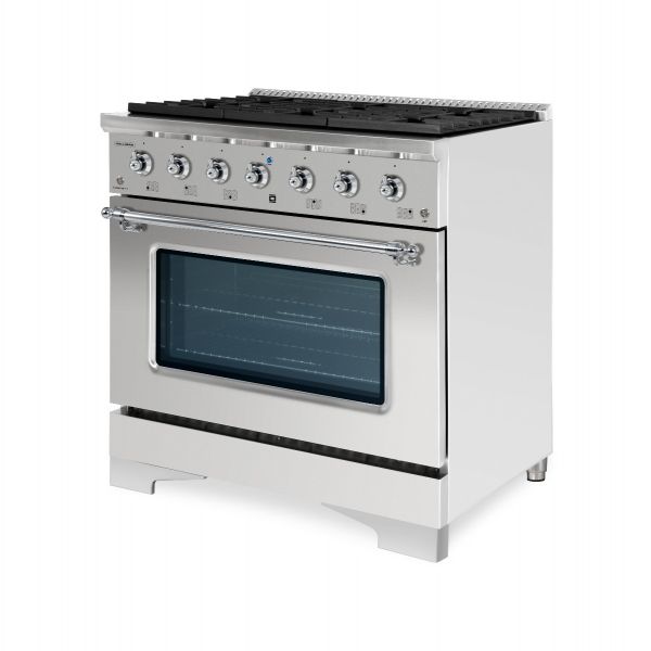 HALLMAN Classico Series 36" Dual Fuel Freestanding Range with 6-Sealed Burners Chrome Trim - HCLRDF36CM