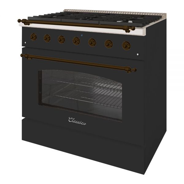 HALLMAN Classico Series 36" Dual Fuel Freestanding Range with Bronze Trim - HCLRDF36BZ