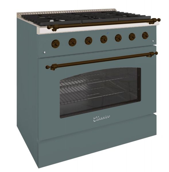 HALLMAN Classico Series 36" Dual Fuel Freestanding Range with Bronze Trim - HCLRDF36BZ