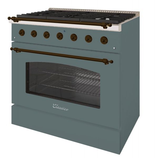 HALLMAN Classico Series 36" Dual Fuel Freestanding Range with Bronze Trim - HCLRDF36BZ