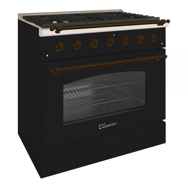 HALLMAN Classico Series 36" Dual Fuel Freestanding Range with Bronze Trim - HCLRDF36BZ