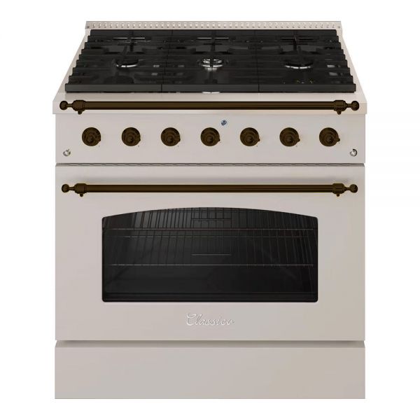 HALLMAN Classico Series 36" Dual Fuel Freestanding Range with Bronze Trim - HCLRDF36BZ