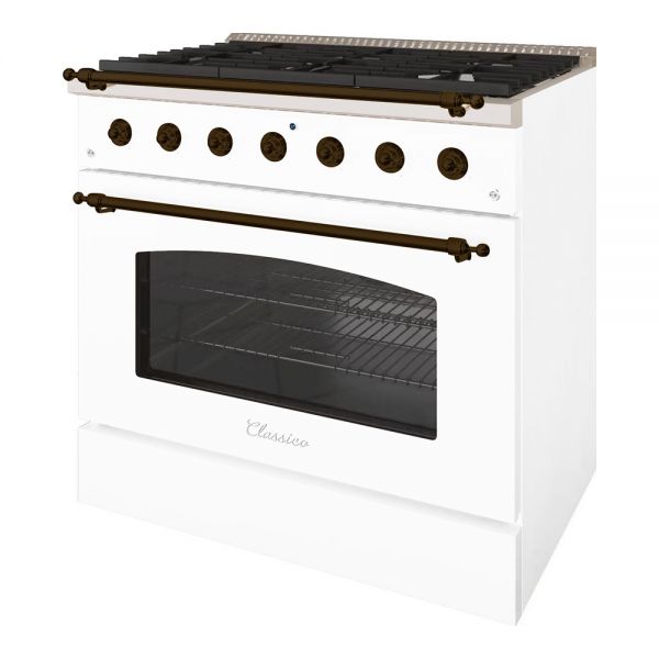 HALLMAN Classico Series 36" Dual Fuel Freestanding Range with Bronze Trim - HCLRDF36BZ