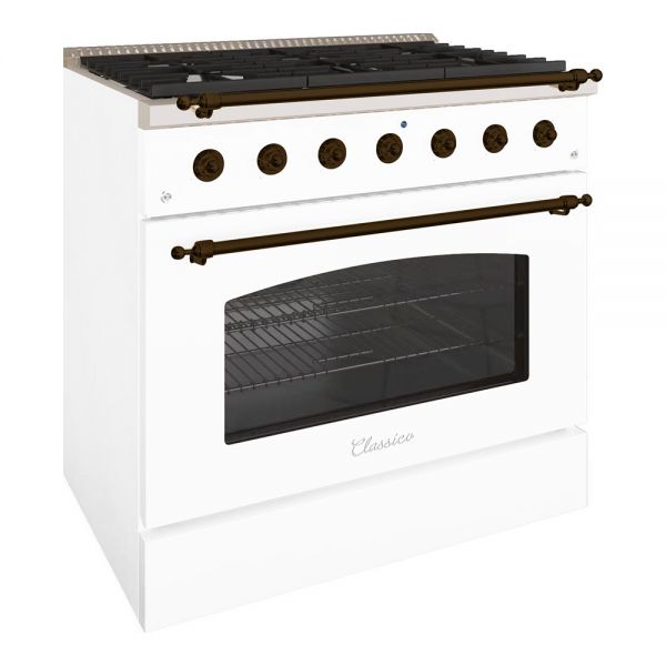 HALLMAN Classico Series 36" Dual Fuel Freestanding Range with Bronze Trim - HCLRDF36BZ