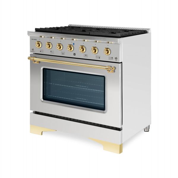 HALLMAN Classico Series 36" Gas Freestanding Range with Brass Trim - HCLRG36BS