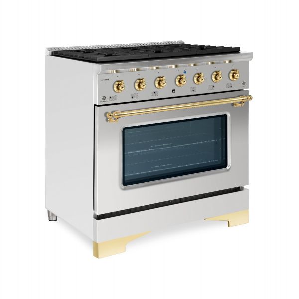 HALLMAN Classico Series 36" Gas Freestanding Range with Brass Trim - HCLRG36BS