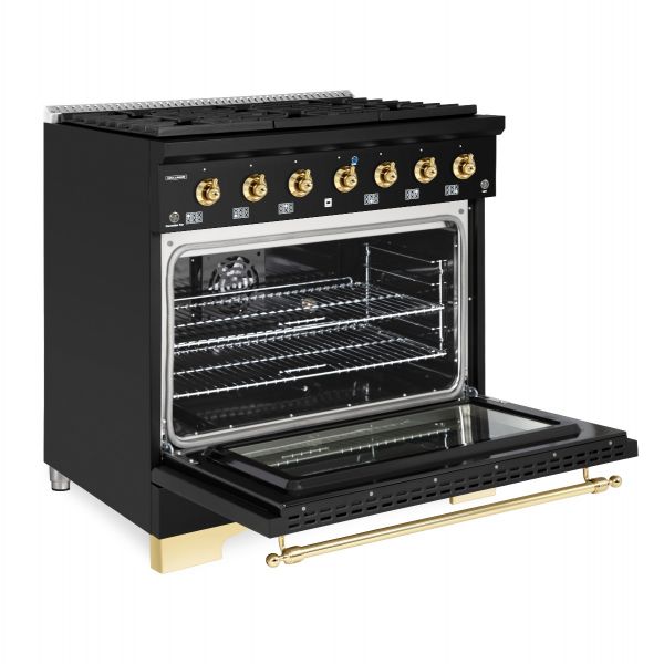 HALLMAN Classico Series 36" Gas Freestanding Range with Brass Trim - HCLRG36BS