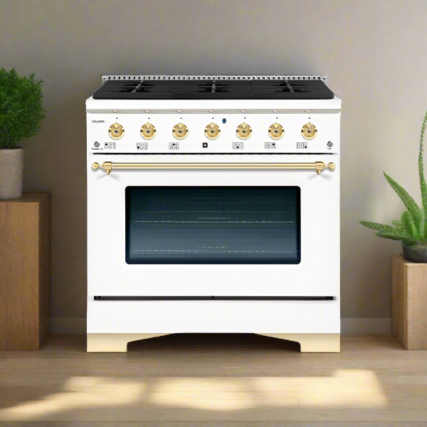 HALLMAN Classico Series 36" Gas Freestanding Range with Brass Trim - HCLRG36BS