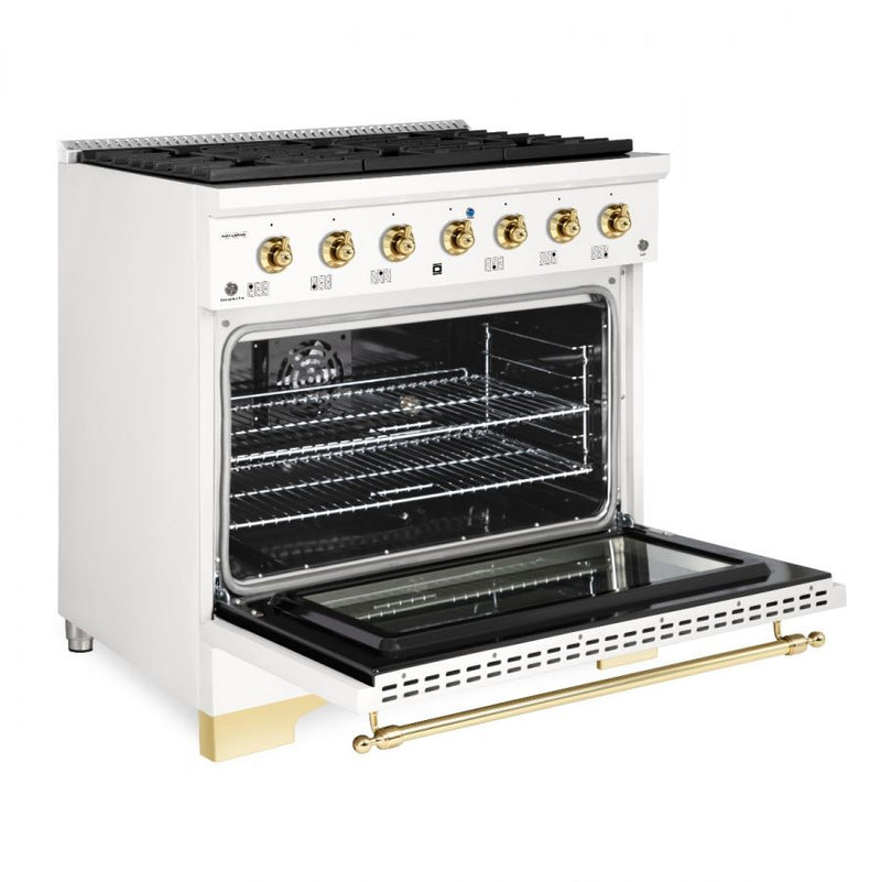 HALLMAN Classico Series 36" Gas Freestanding Range with Brass Trim - HCLRG36BS