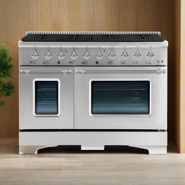 HALLMAN Classico Series 48" Dual Fuel Freestanding Range With 8-Sealed Burners Chrome Trim- HCLRDF48CM