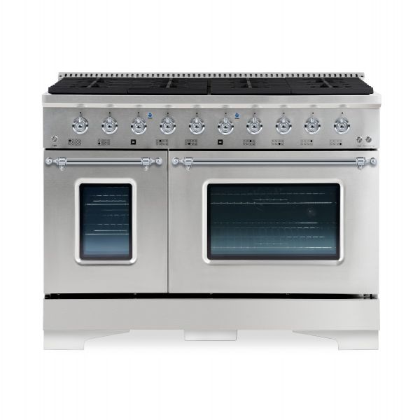 HALLMAN Classico Series 48" Dual Fuel Freestanding Range With 8-Sealed Burners Chrome Trim- HCLRDF48CM