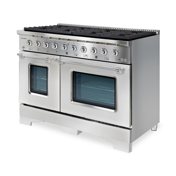 HALLMAN Classico Series 48" Dual Fuel Freestanding Range With 8-Sealed Burners Chrome Trim- HCLRDF48CM