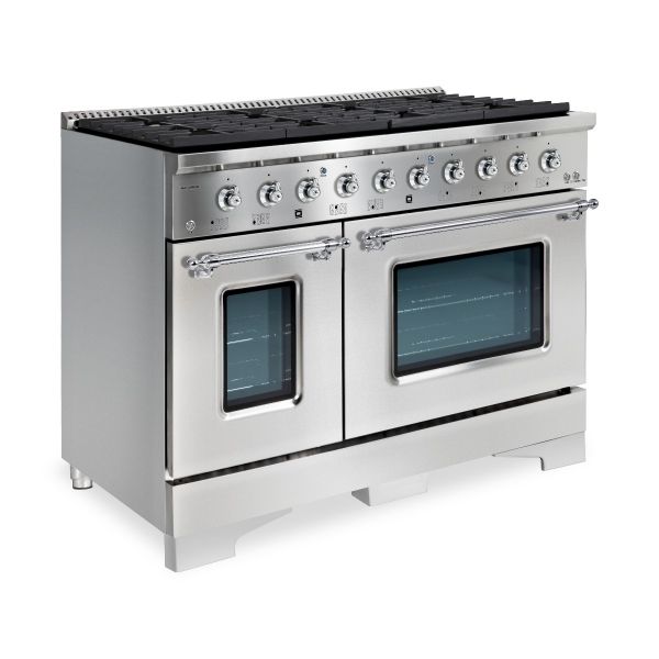 HALLMAN Classico Series 48" Dual Fuel Freestanding Range With 8-Sealed Burners Chrome Trim- HCLRDF48CM