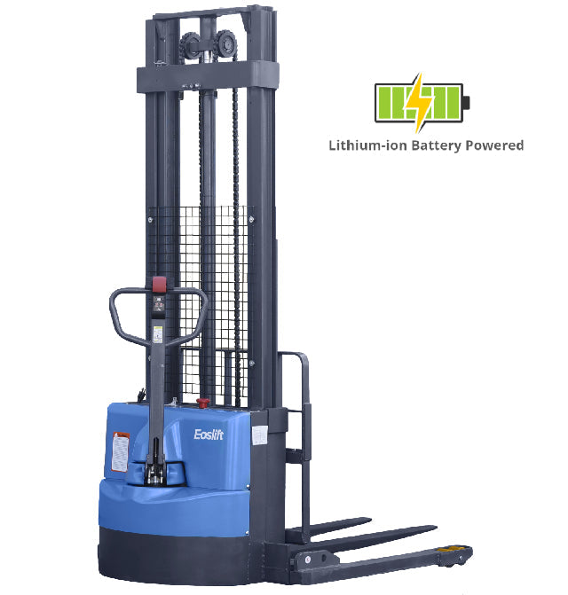 EOSLIFT Heavy Duty Industrial Grade Adjustable Base Leg and Forks Full Electric Lift and Travel Straddle Pallet Truck Stacker 3300 lbs 141 7 in lifting height with Lithium Battery