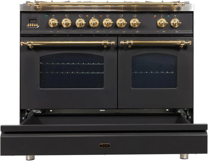 ILVE 40-Inch Nostalgie - Dual Fuel Range with 5 Sealed Brass Burners - 3.55 cu. ft. Oven - Griddle - UPDN100FDMP