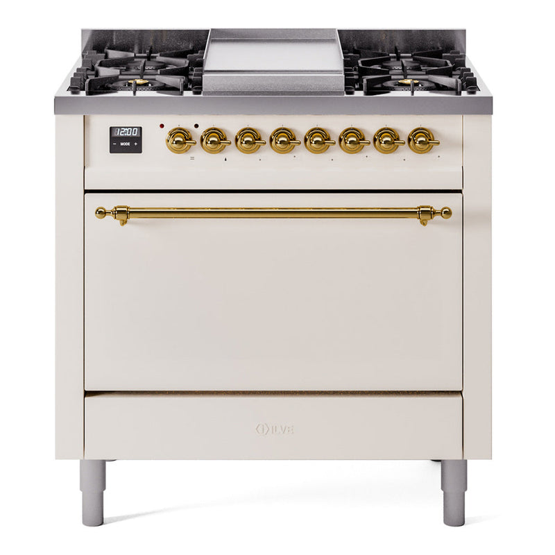 ILVE Nostalgie II 36" Dual Fuel Range with 6 Sealed Burners + Griddle Solid Door - UP36FQNMP