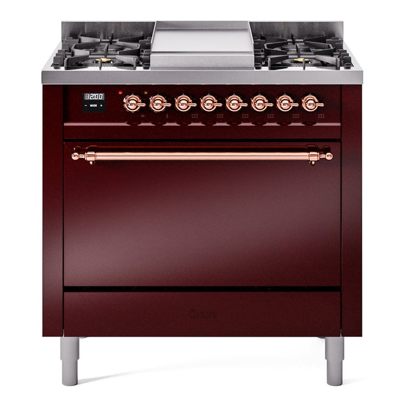 ILVE Nostalgie II 36" Dual Fuel Range with 6 Sealed Burners + Griddle Solid Door - UP36FQNMP