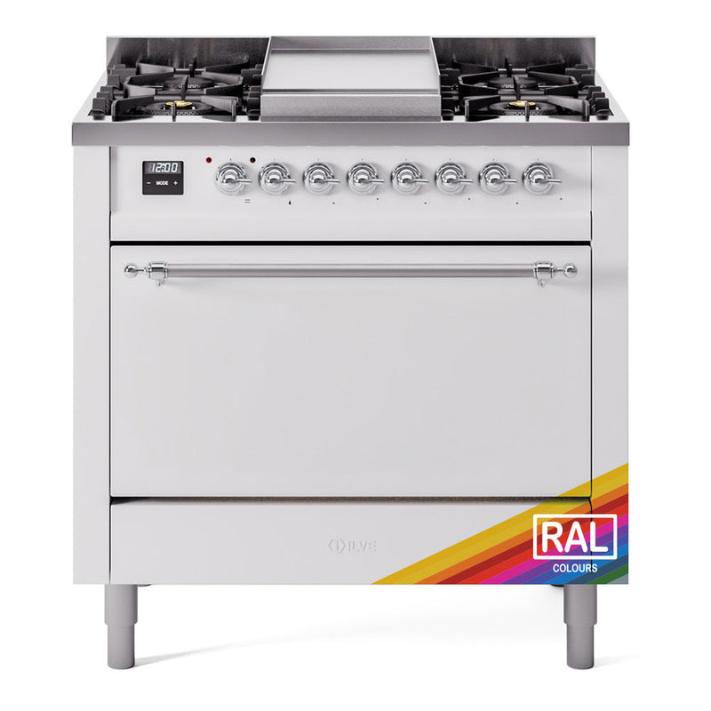 ILVE Nostalgie II 36" Dual Fuel Range with 6 Sealed Burners + Griddle Solid Door - UP36FQNMP