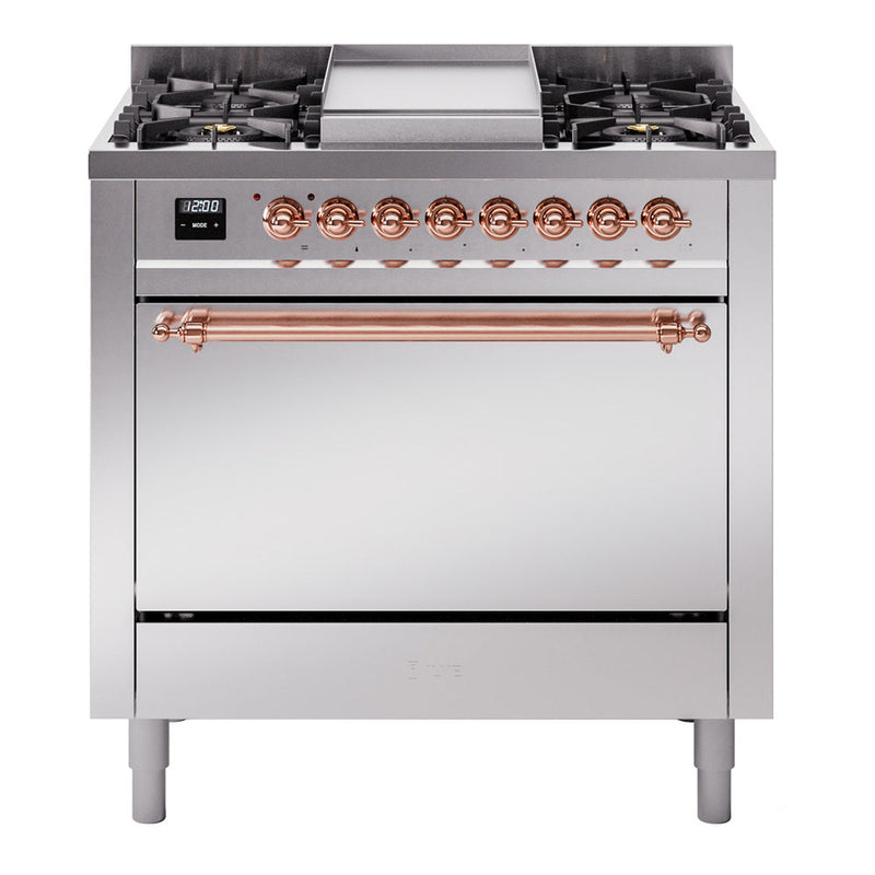 ILVE Nostalgie II 36" Dual Fuel Range with 6 Sealed Burners + Griddle Solid Door - UP36FQNMP