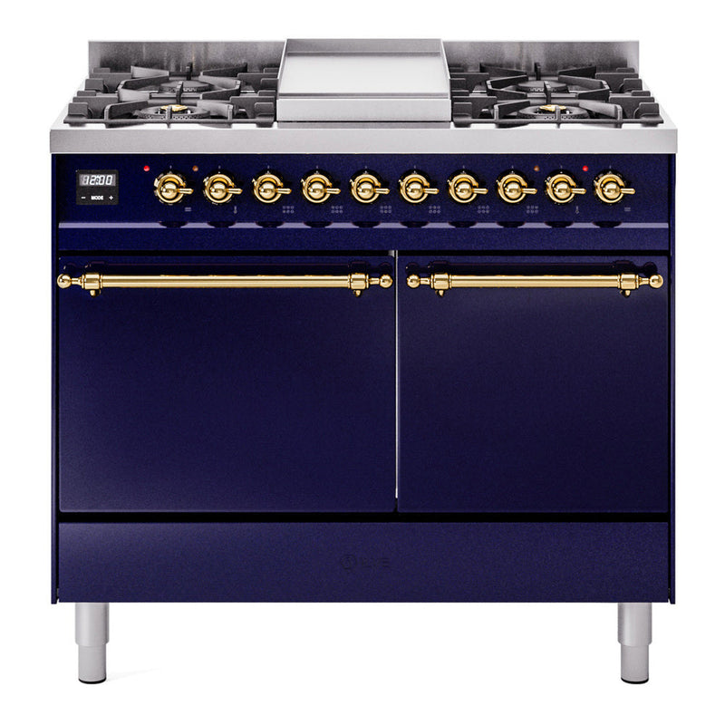 ILVE Nostalgie II 40" Dual Fuel Range with 6 Sealed Burners + Griddle Solid Door - UPD40FQNMP