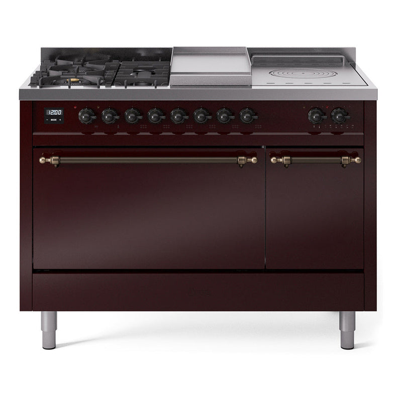 ILVE Nostalgie II 48" Dual Fuel Range with 5 Sealed Burners + Griddle + French Top Solid Door - UP48FSQNMP