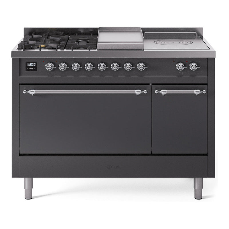 ILVE Nostalgie II 48" Dual Fuel Range with 5 Sealed Burners + Griddle + French Top Solid Door - UP48FSQNMP