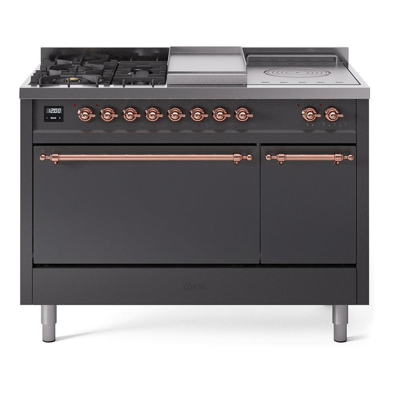 ILVE Nostalgie II 48" Dual Fuel Range with 5 Sealed Burners + Griddle + French Top Solid Door - UP48FSQNMP