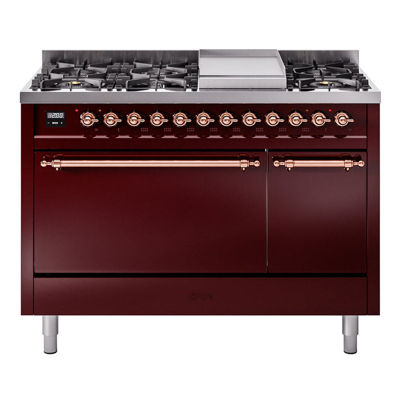 ILVE Nostalgie II 48" Dual Fuel Range with 8 Sealed Burners + Griddle Solid Door - UP48FQNMP