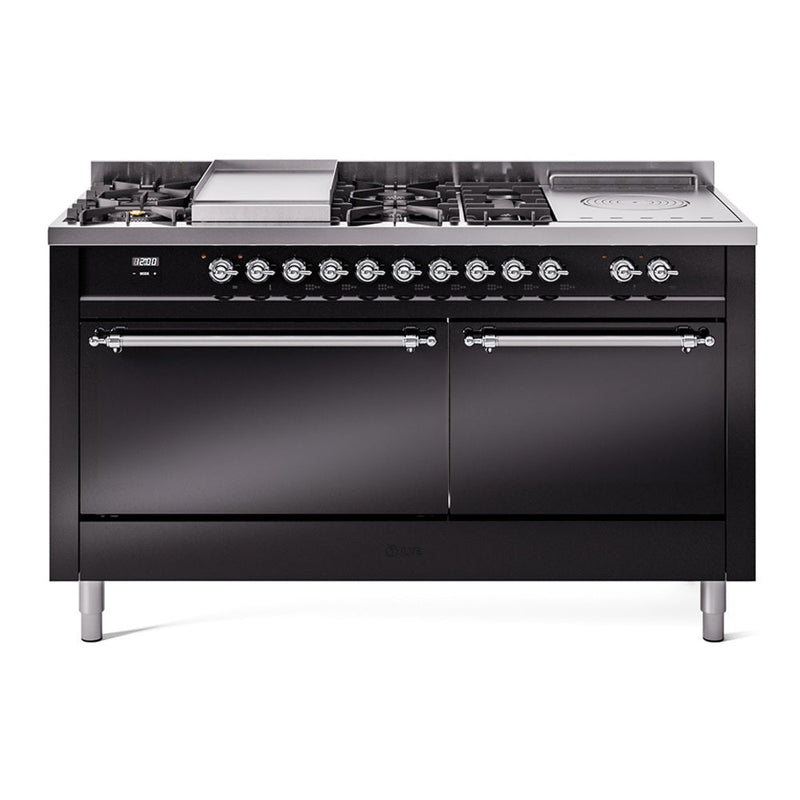 ILVE Nostalgie II 60" Dual Fuel Range with 7 Sealed Burners + Griddle + French Top Solid Door - UP60FSQNMP