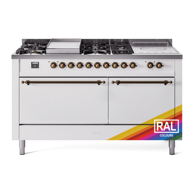 ILVE Nostalgie II 60" Dual Fuel Range with 7 Sealed Burners + Griddle + French Top Solid Door - UP60FSQNMP