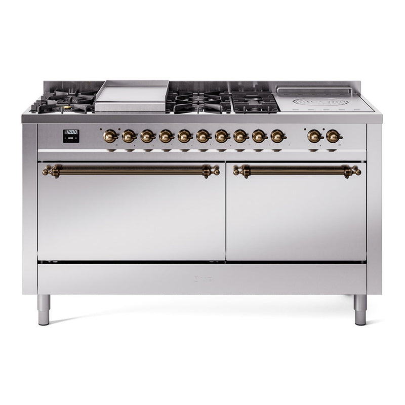 ILVE Nostalgie II 60" Dual Fuel Range with 7 Sealed Burners + Griddle + French Top Solid Door - UP60FSQNMP